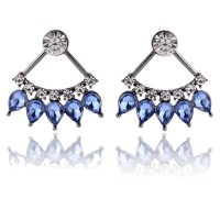 Blue Crystal Marquise Pendulum Stud Earrings